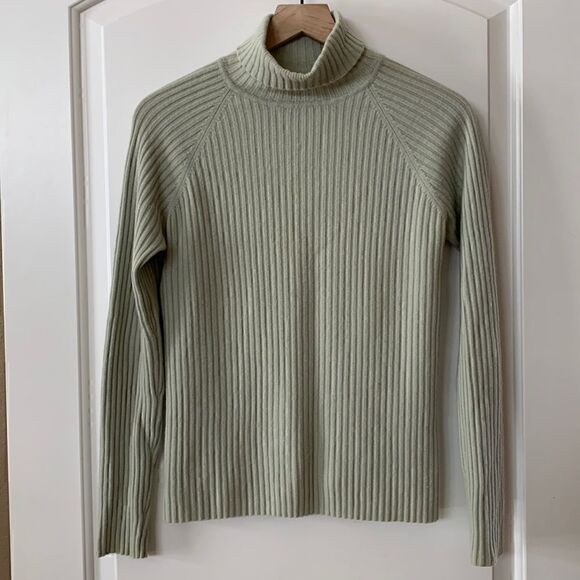 Vintage Mendocino 100% Cashmere Ribbed mint green Turtleneck Sweater size Medium - Picture 2 of 7